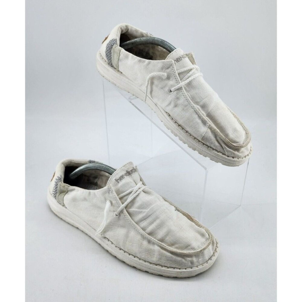 Hey Dude Women's Wendy Linen Natural White Slip On Casual Loafer Shoes Size 9